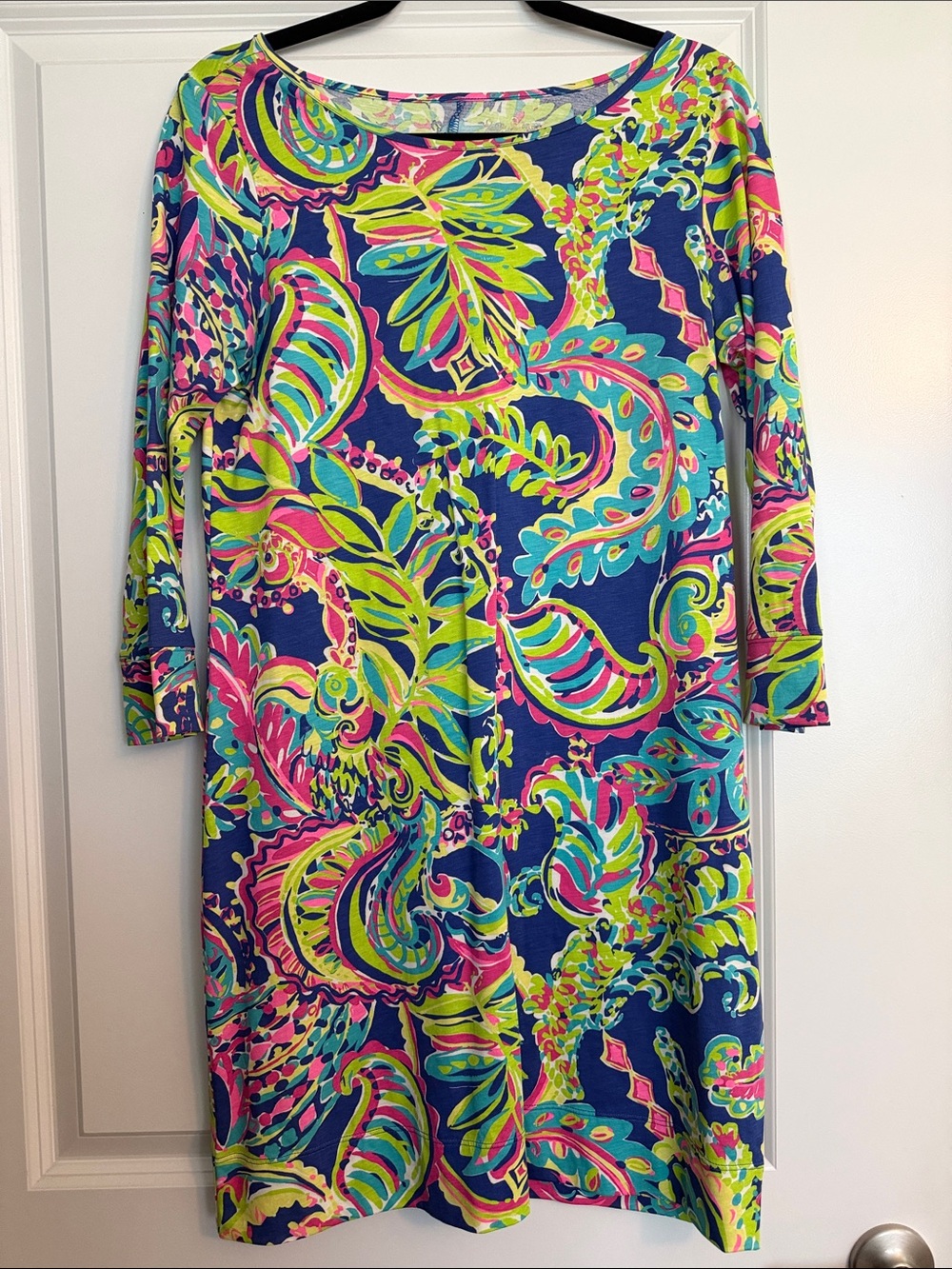 Lilly Pulitzer Navy Boatneck Paisley Dress - Pink, Lime & Teal